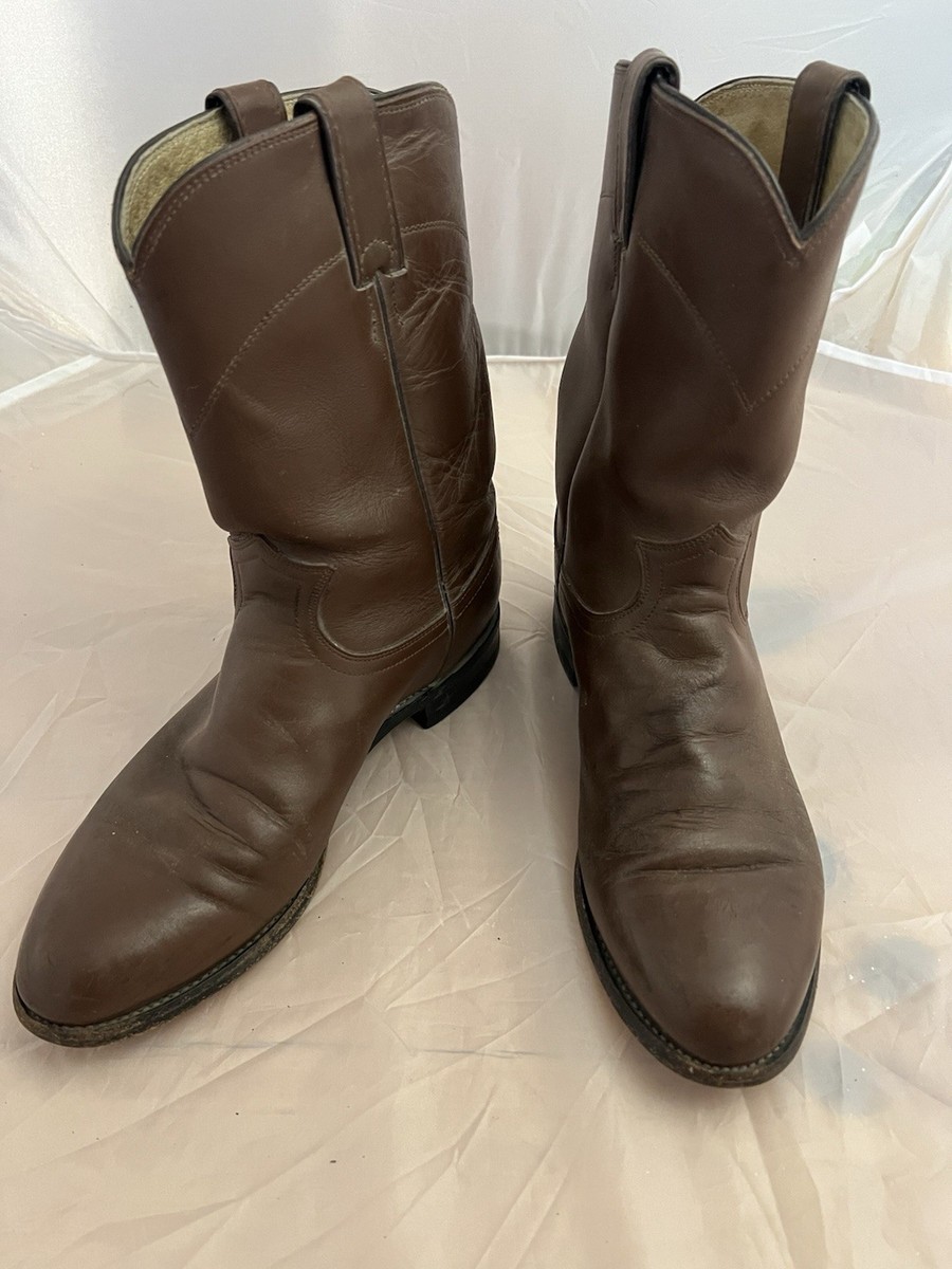 Justin Brown Leather Western Roper Cowboy Boots Mens Size  display picture 1
