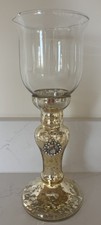 Clear Gold Hurricane Goblet Glass Tea light Holder - 26cm-New
