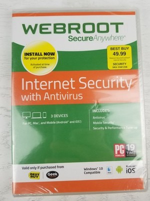 Webroot Internet Security with Antivirus 3 Devices PC Mac and Mobile NEW Sealed
