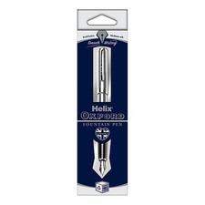 HELIX OXFORD PREMIUM FOUNTAIN PEN STAINLESS STEEL WITH BLUE INK CARTRIDGE FOR 6+