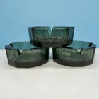 Vintage Blenko Glass Ashtray Gray Green, Set Of 3, MCM Ashtrays