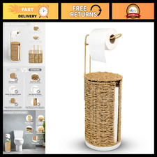 Wicker Toilet Paper Holder with Lid - 3 Roll Storage, Handmade Rattan Stand, Boh