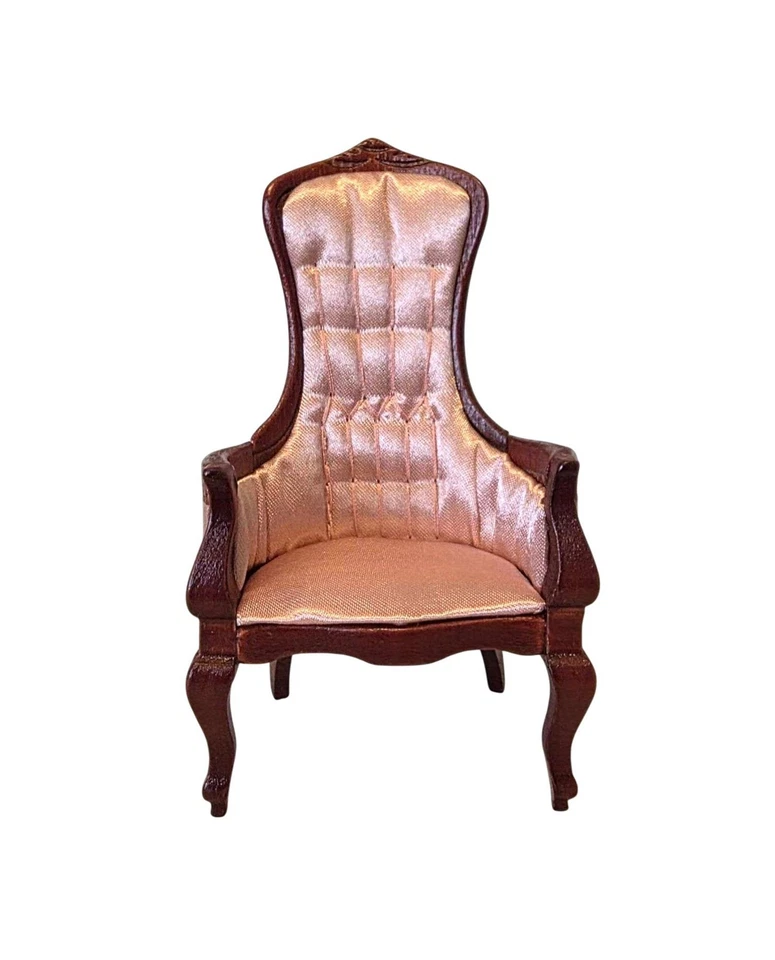 Dolls House Gents Chair Pink & Mahogany Regency Bedroom Living Room Furniture - Image 1 of 1