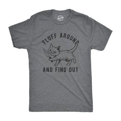 Mens Fluff Around and Find Out T Shirt Funny Pet Kitty Cat Animal Lover Knife