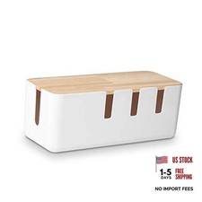 Cable Management Box by , 12x5x4.5 inches, Wood Lid, Cord Organizer for Desk