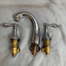 Two-Handle Chrome Bathroom Faucet 3-Hole Brass Pipping Heavy EUC