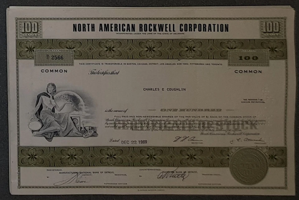 44 X North American Rockwell Corporation 1960/70er 100 shares - Bild 1 von 1