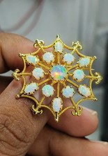 2.40Ct Round Cut Lab Created Fire Opal Spider Web Brooch Pin Yellow Gold Plated