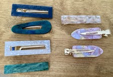 7 Pieces Of Gold Toned Metal Acrylic/Resin Hair Clips, Colorful, New