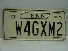 1958 Tennessee License Plate    W4GXM2   Amateur Radio      Vintage   12171