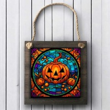 Pumpkin Wood Metal Hanging Halloween Sign, Spooky Creepy Wall Art - 2 Sizes