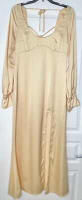 The Drop Dress Light Peach High Slit Satin Dress S CAROLINE CRAWFORD PATTERSON