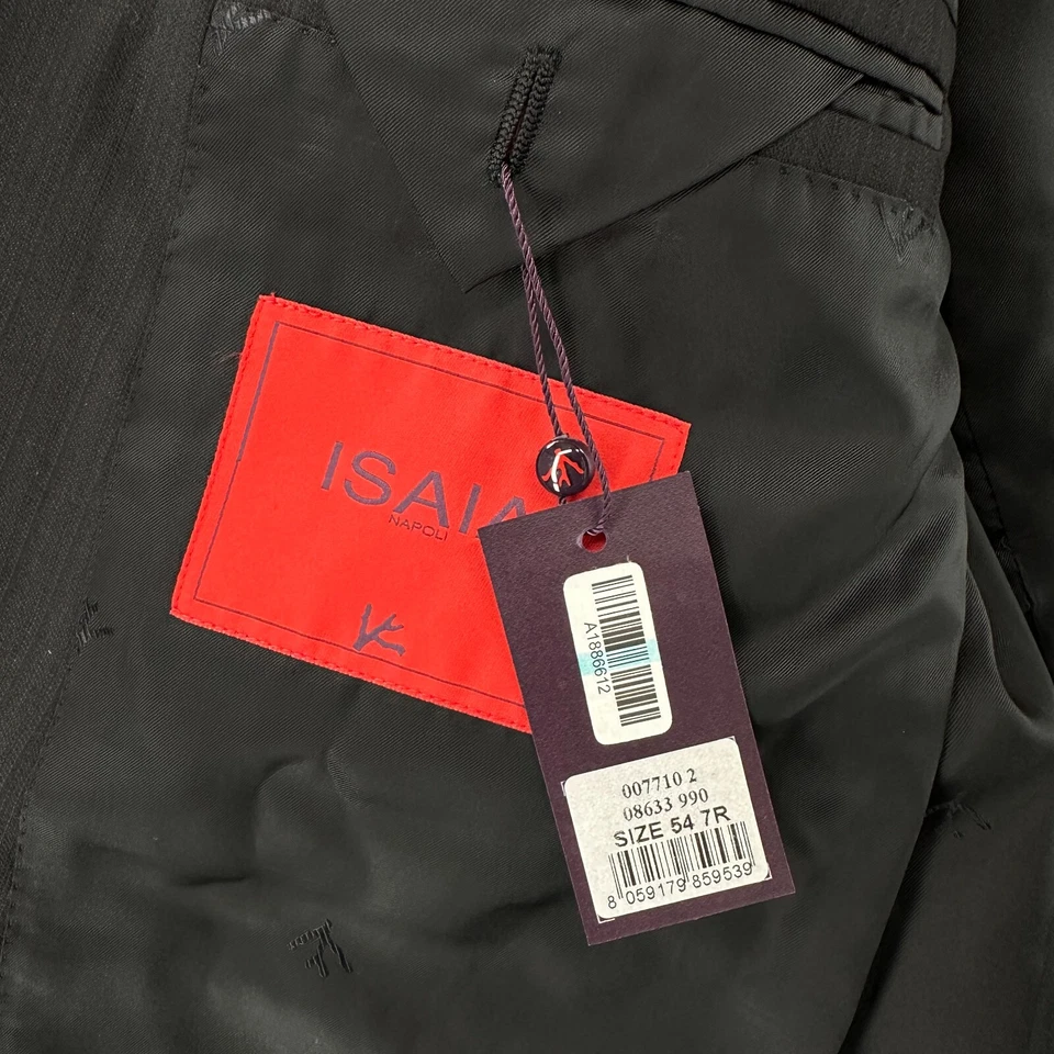 Blazer Isaia Napoli masculino UE 54 EUA 44 preto listrado lã 2 botões terno jaqueta - Imagem 2 de 4