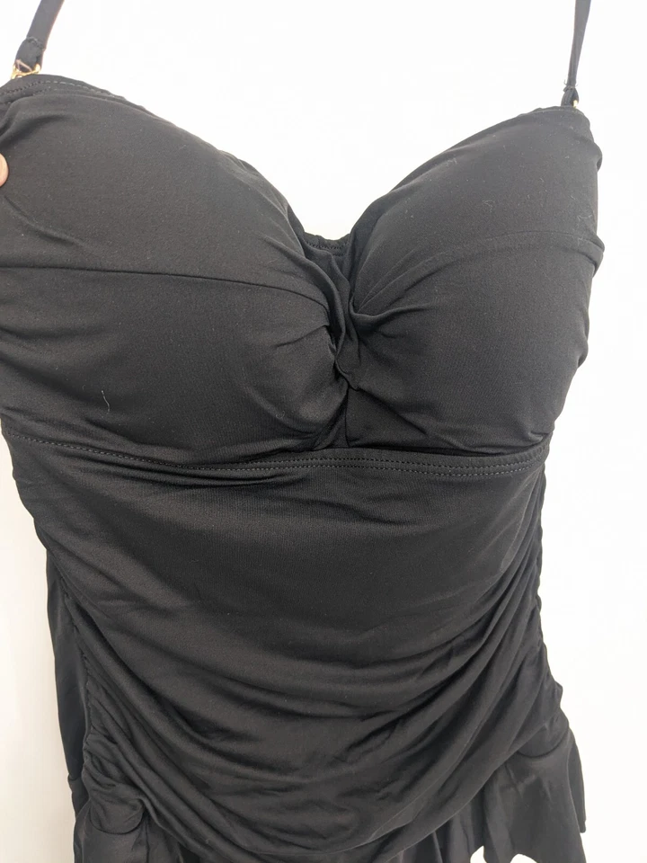 Ralph Lauren Swim Suit Womens 12 Black One Piece Padded Ruffle Skirt Ruched - Image 3 of 4