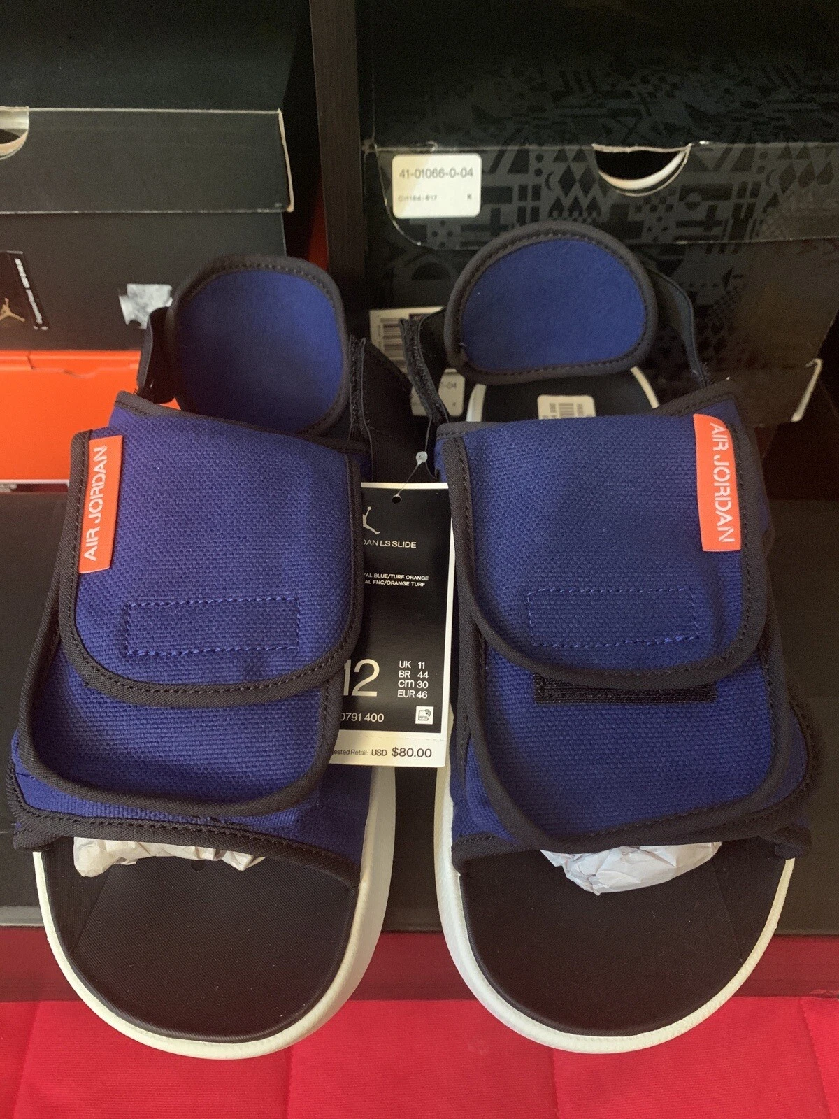 Nike Air Jordan LS Slide blu reale scuro arancione taglia 12 nuovissime CZ0791 400