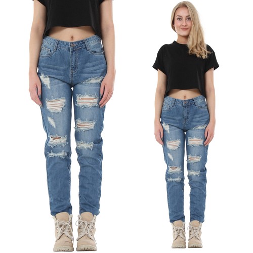 Blue Faded Ripped Jeans Distressed 