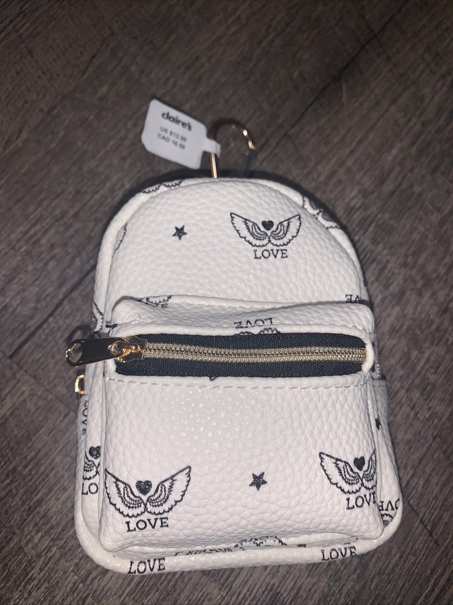 Mini Backpack Clip Coin Purse Bag Keychain Black White Angel