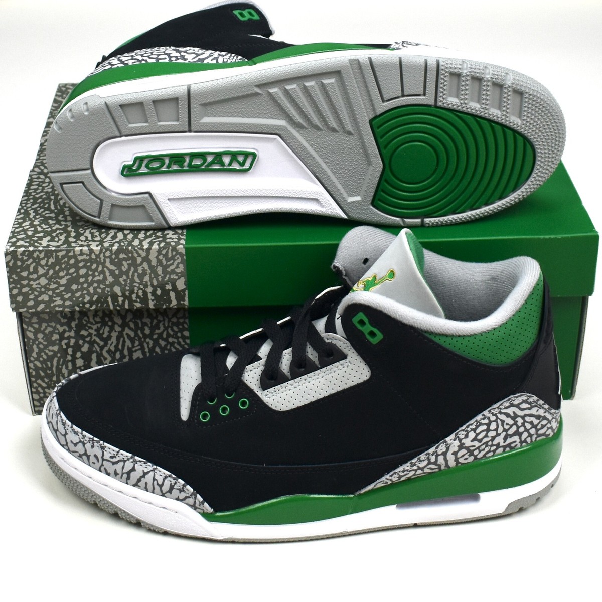 NWT Nike Air Jordan 3 Retro Black Pine Green Sneakers Men's 10 DS