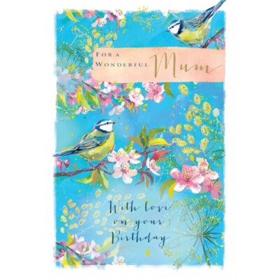 Blue Tits on Spring Blossom - Wonderful Mum Large Birthday Card with ...