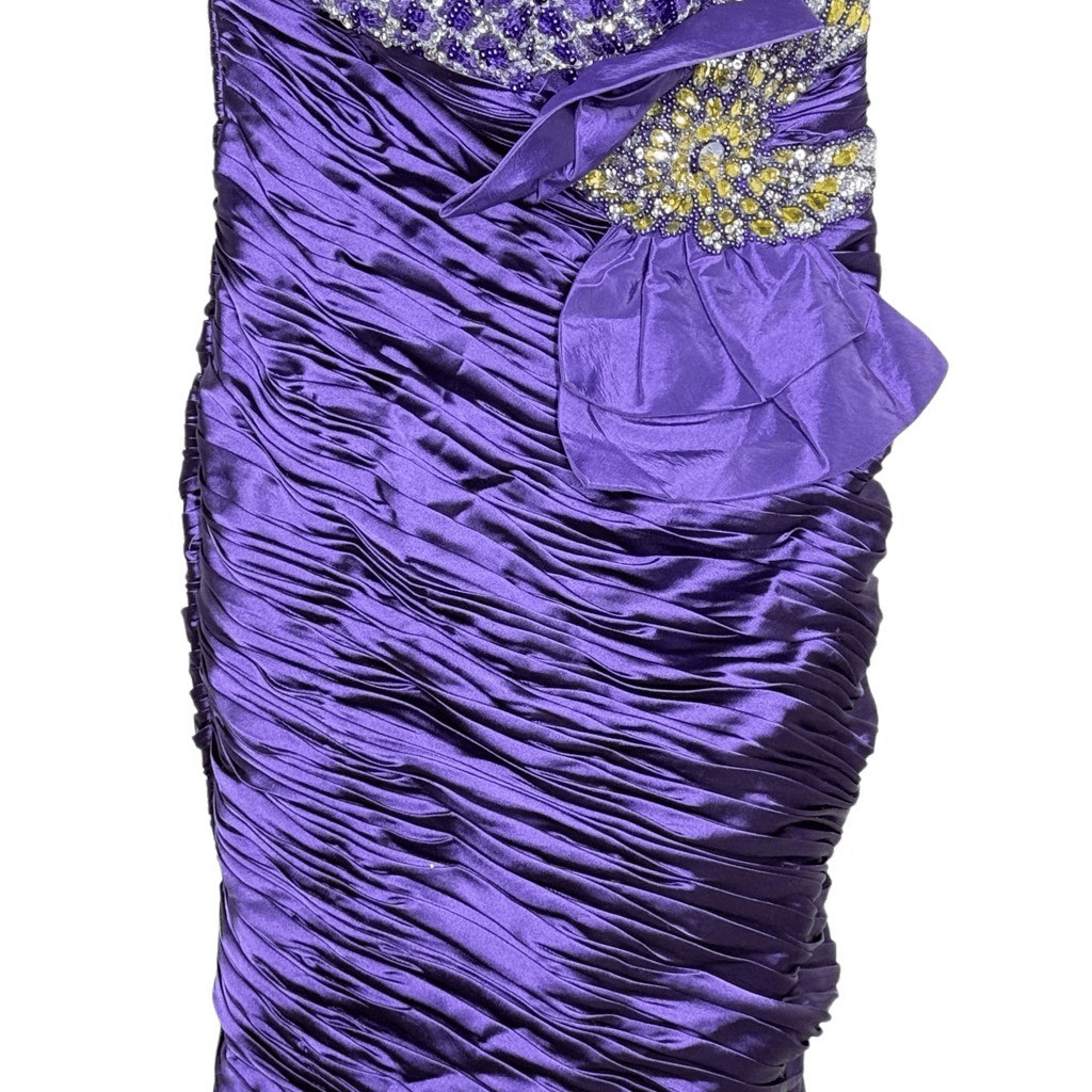 NWT Terani Couture Violet Strapless Cocktail Dress Size 12 Sequins Jewels Pleate