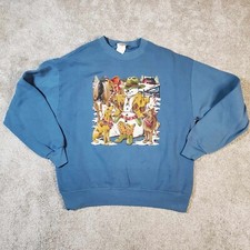 Vintage Western Sweater Christmas Cowboy Snowman Dogs Grandma Granny Core L