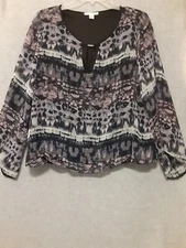 John Paul Richard Sz M Long Sheer Bell Sleeve Lined Blouson Blouse Polyester