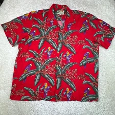 Paradise Found Hawaiian Shirt Men XL Red Floral Tee Short Sleeve Cotton Hawaii