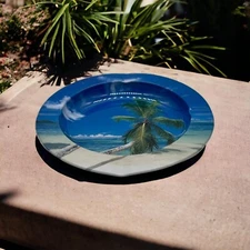 Metal Decorative Tray Printed Plate Game Table Beach Vibes Side Table AshTray