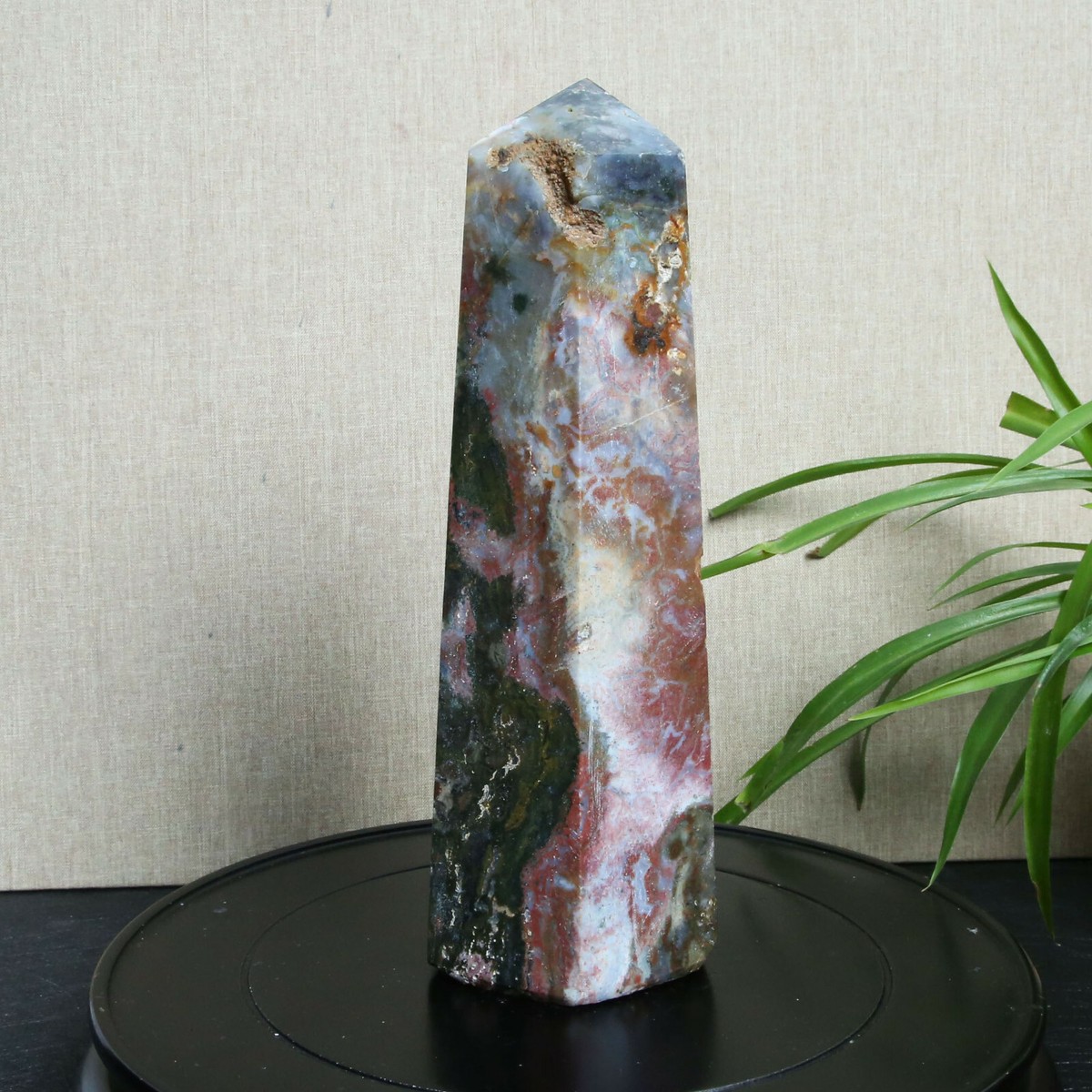 A9897-2402g Natural Ocean Jasper Crystal Obelisk Wand Point