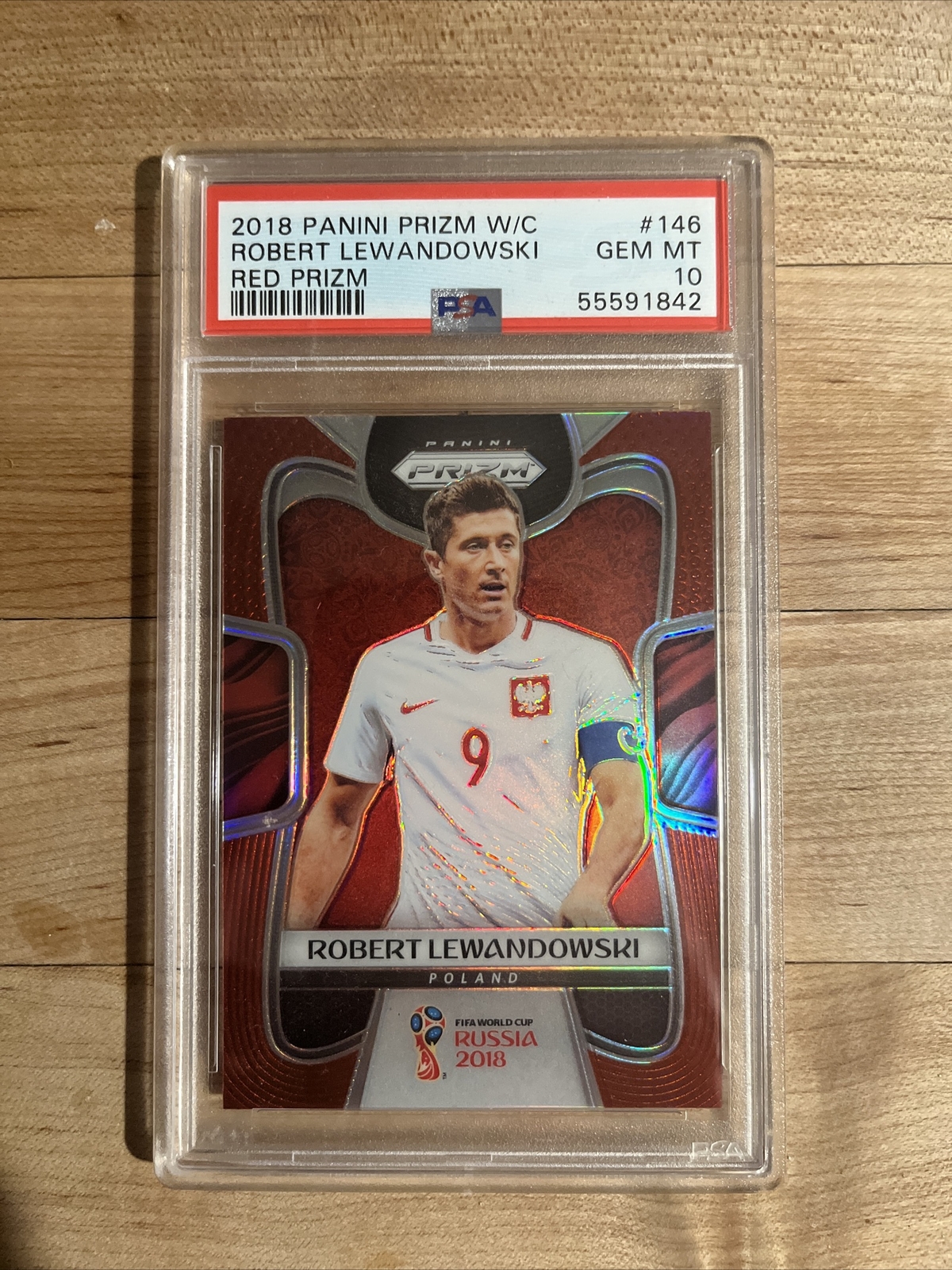 2018 Panini Prizm World Cup Robert Lewandowski Red Prizm /149 PSA 10 Poland