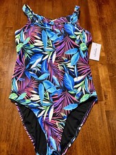 NEW Swimsuits For All 1 Piece Swimsuit Size 16 Colorful Palm Leaves NWT