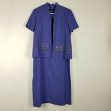 Positive Attitude Women's Dress and Jacket Size 10 Purple Floral Edge Career