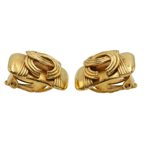 CHANEL Gold-tone Coco Mark Logo Vintage Earrings Clip-on Women K2986 - Picture 3 of 5