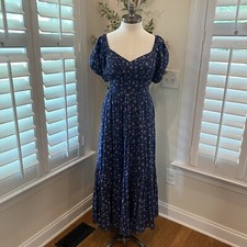 Women's LoveShackFancy Angie Short Sleeve Floral Maxi Dress, Size 8 - Blue
