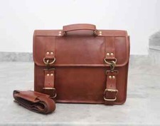 Handmade Men's Awarded Leather Vintage Laptop Messenger Briefcase Bag Satchel
