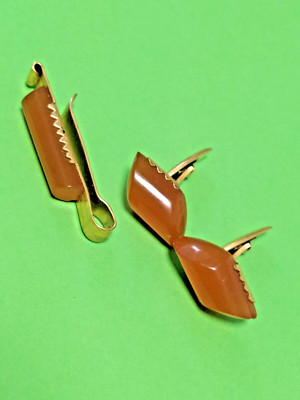 Vintage Soviet Cufflinks & Tie Clip Set 1980s USSR Jewelry Amber Imitation YAKO