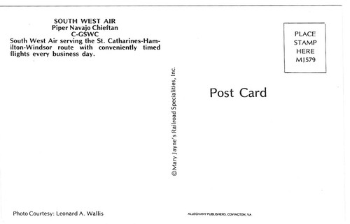 Vintage Airplane Airline Chrome Postcard South West Piper Navajo Chieftan C-GSWC - Picture 2 of 2