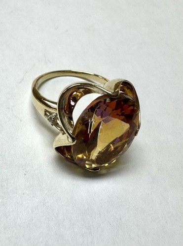10k Yellow Gold 15ct Sunrise Topaz And .02ct Diamond Ring Sz 9.75 $1,700 - Picture 5 of 7