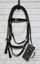 Rambo Micklem Leather Competition Bridle with Rubber Grip Reins PONY - DK HAVANA