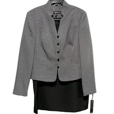 John Meyer Womens Button Front Blazer Skirt Suit Set Black White Size 14 NWT