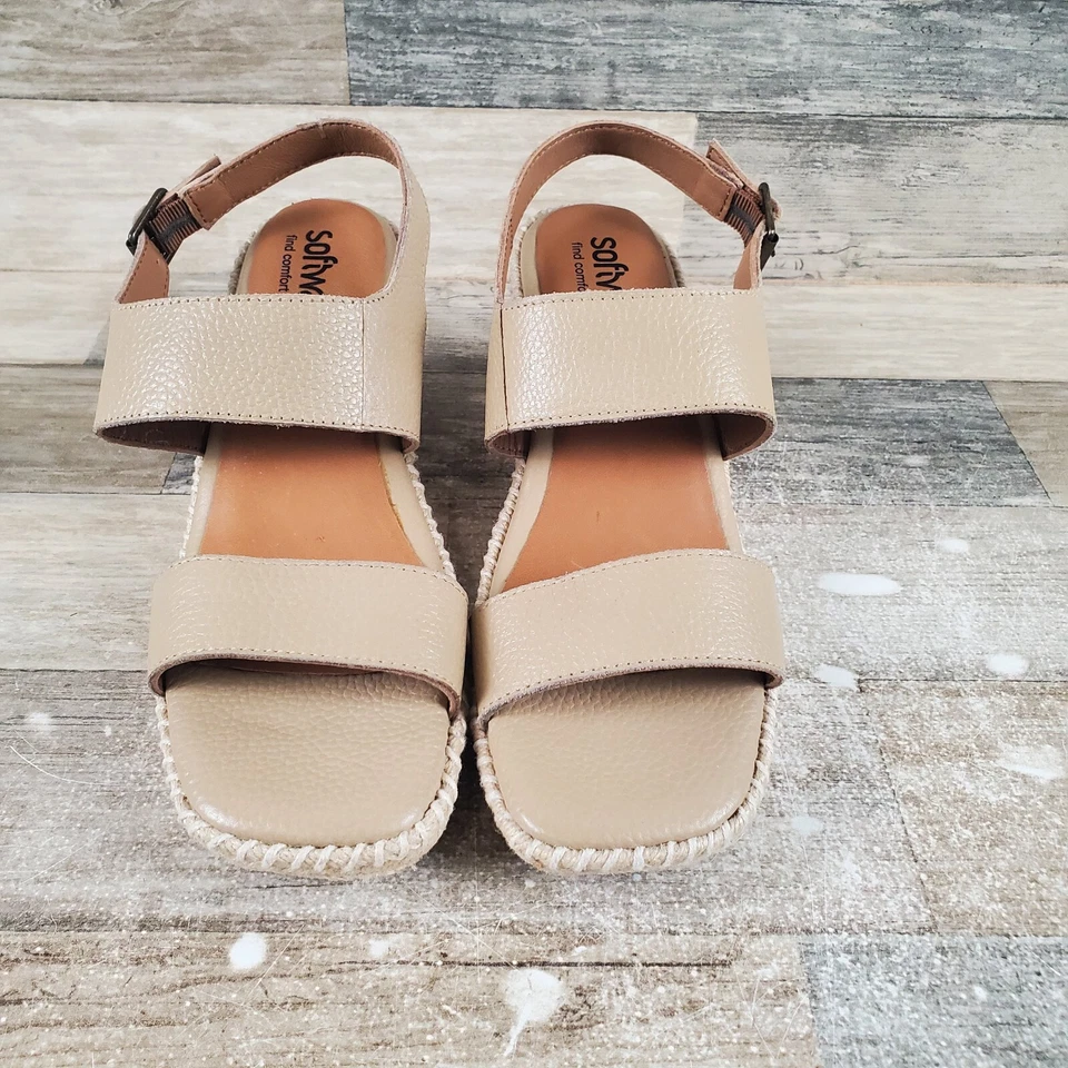 Sandalias Softwalk Hartley para mujer talla 7,5 M alpargatas de cuero beige con tira trasera Foto 2 de 4