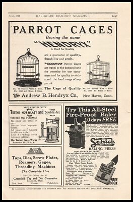 1917 Andrew B. Hendryx Co. New Haven Connecticut Parrot Cages Vintage Print Ad