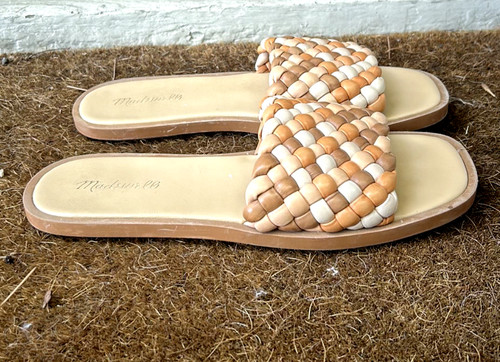 Madewell The Suzi Puffy Woven Leather Sandals Sz 9 Slides Vacation Cruise Boho