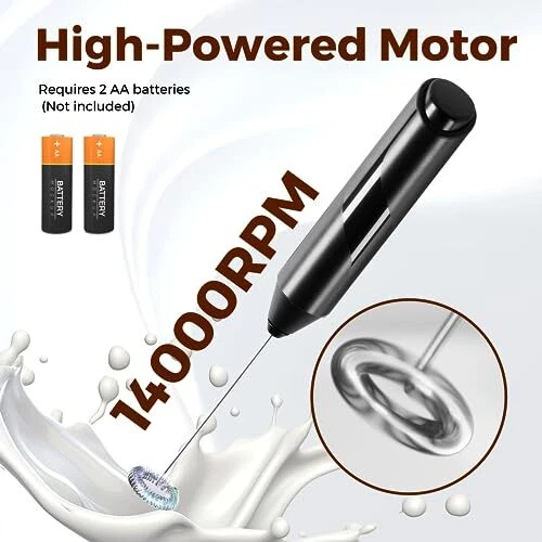 Milk Frother Handheld, Battery Operated Whisk Maker with Stainless Steel Stan...