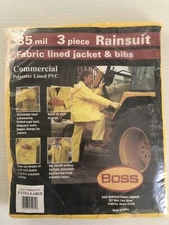 Boss Extra Large Yellow Three Piece Rainsuit Fabric Lined Jacket Bibs Commercial