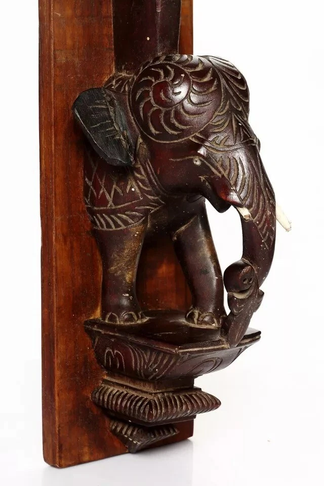 Antigua y Rara Estatuilla de Elefante de Madera Pared Decorativo Soporte Panel Foto 3 de 4