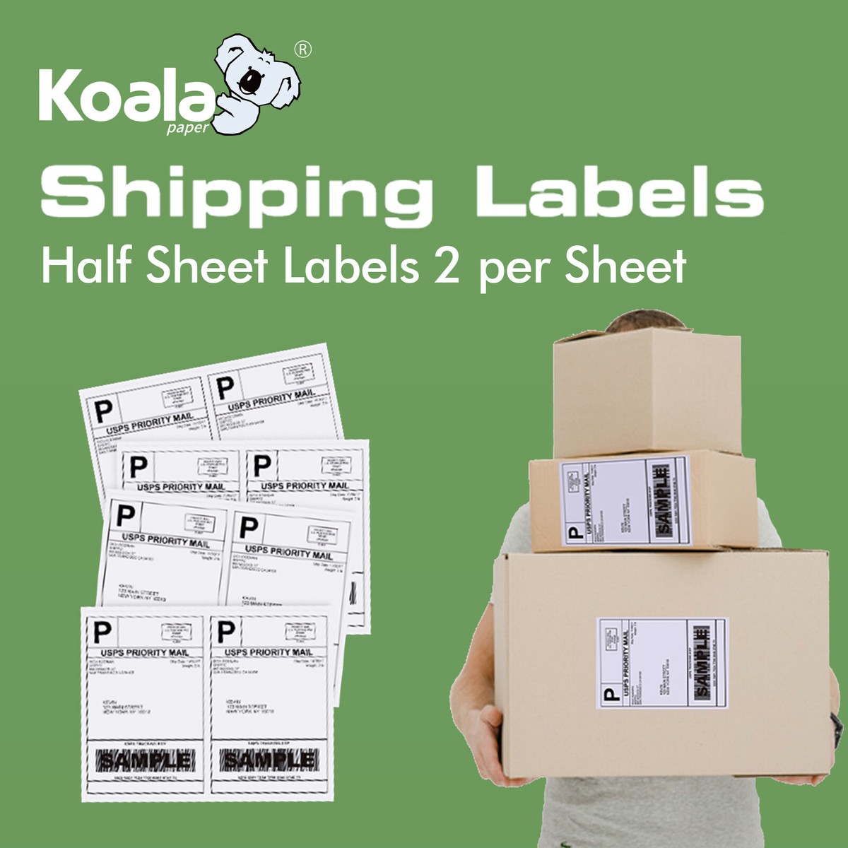 220-1100-4400 Shipping Labels 8.5x5.5 half sheet Self Adhesive 2
