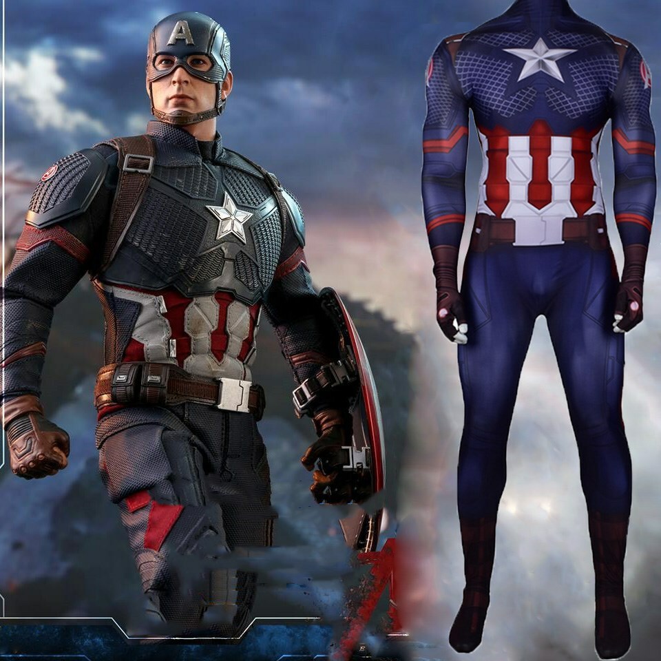 Captain America Jumpsuit Steve Rogers Cosplay Costume For Adult & Kids Halloween