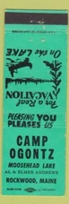 Matchbook Cover - Camp Ogontz Rockwood ME