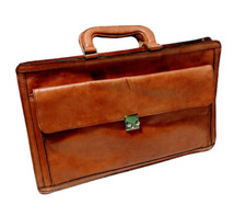 VTG Leather Briefcase 16.5" Italian Leather Attach  Italy Tan Zipper Compartment